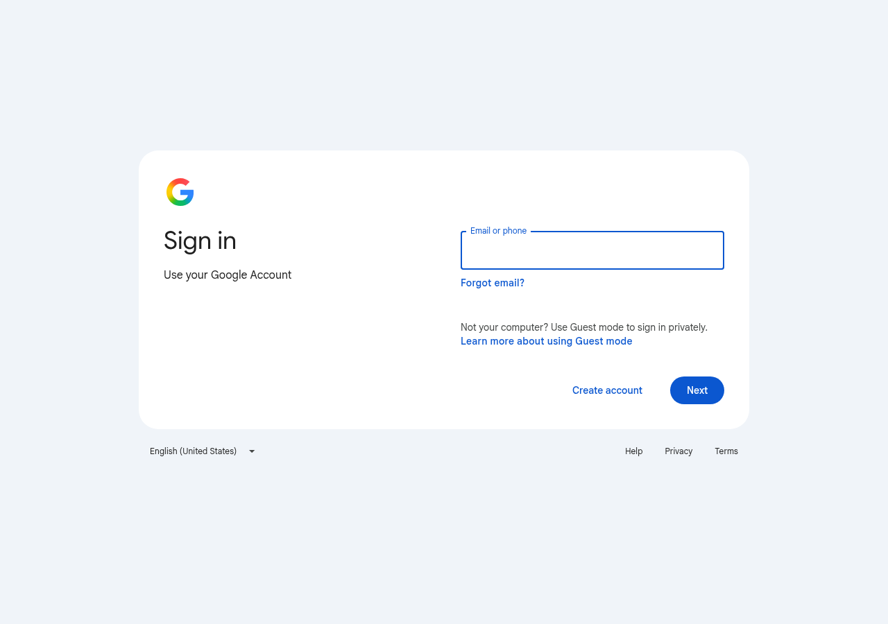 Google 账号登录页面