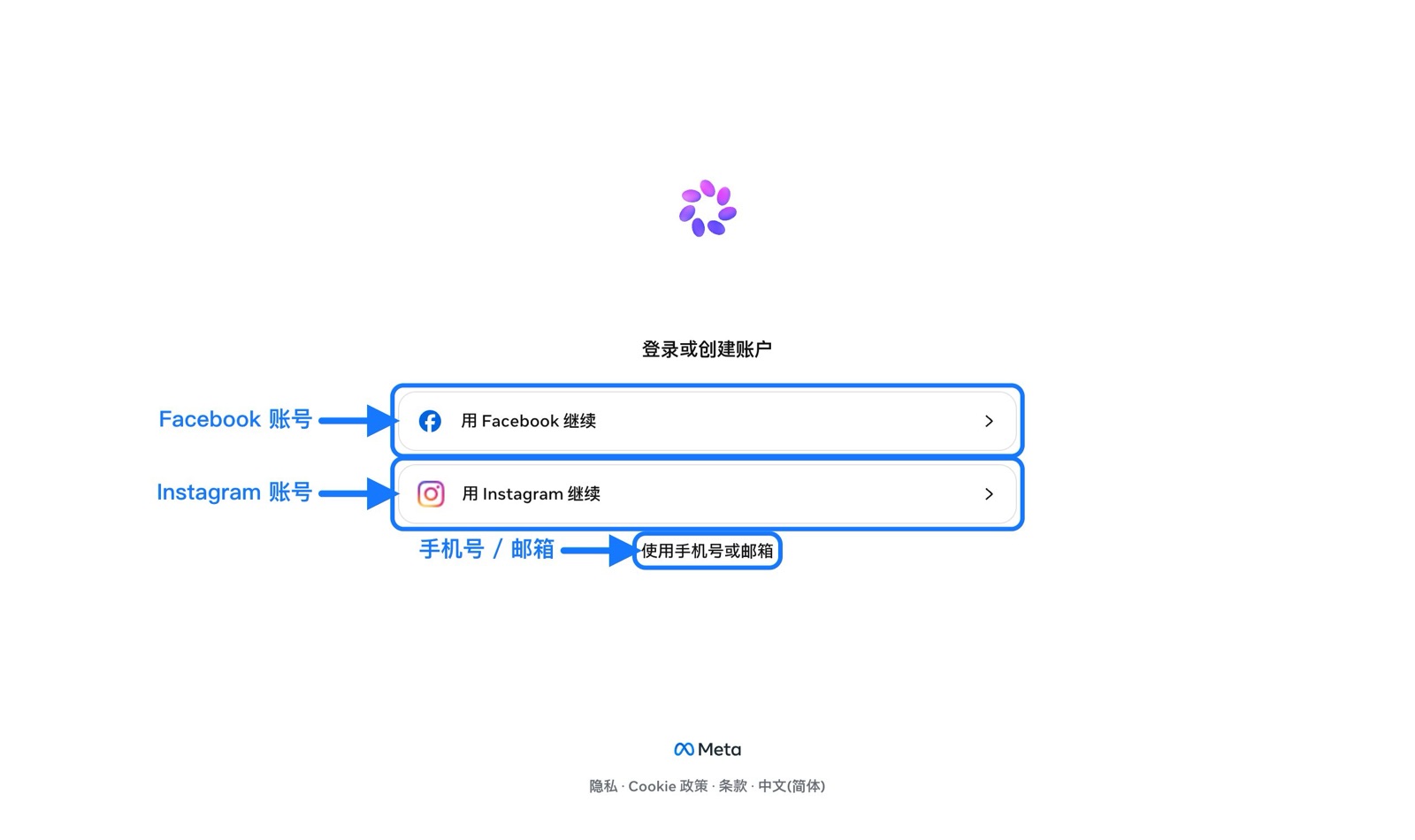 Meta 账号登录页（公开界面，未输入凭据）