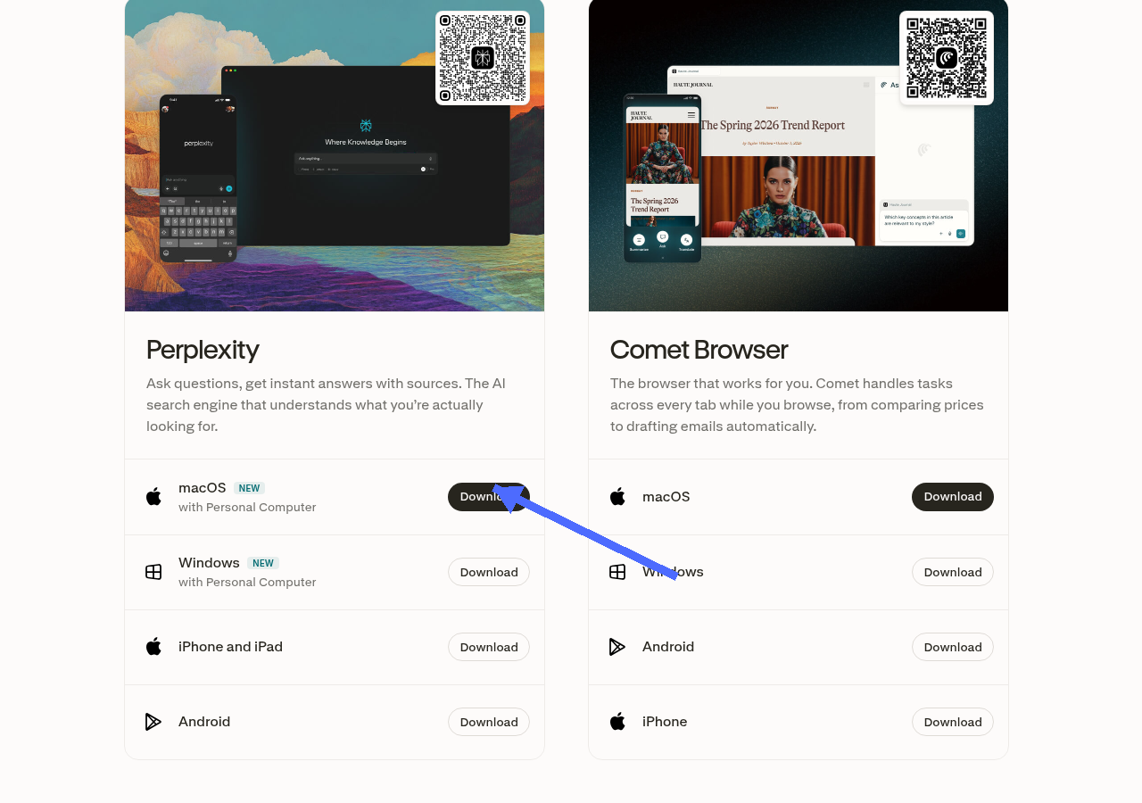 官网 platforms 页蓝箭头指向 macOS Download