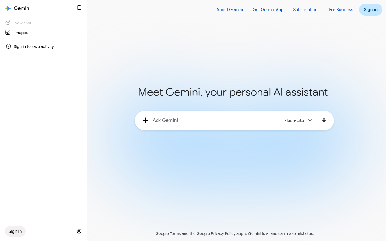 Gemini 网页主界面（未登录公开页）