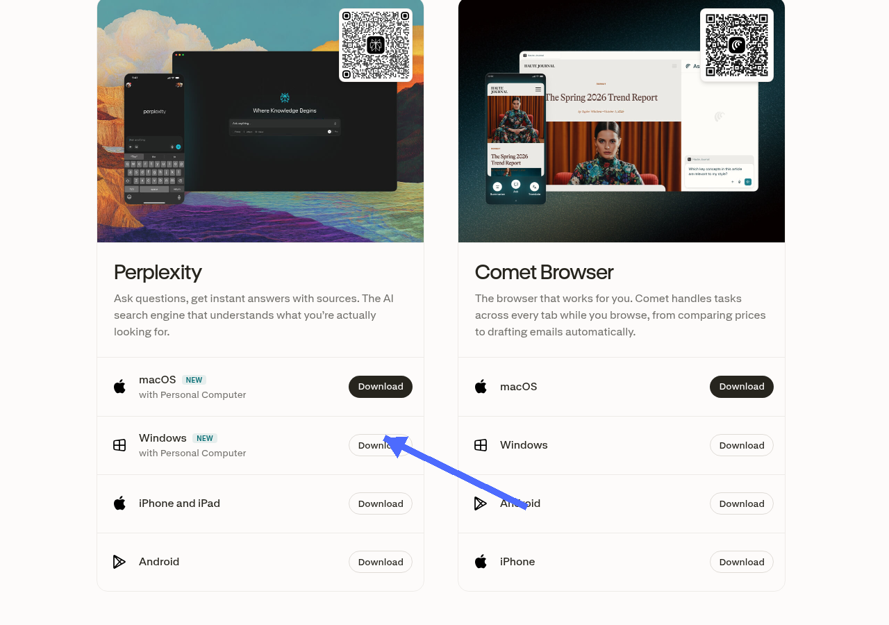 官网 platforms 页蓝箭头指向 Windows Download